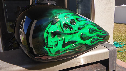 Harley Touring recessed skull and Flamed Tank