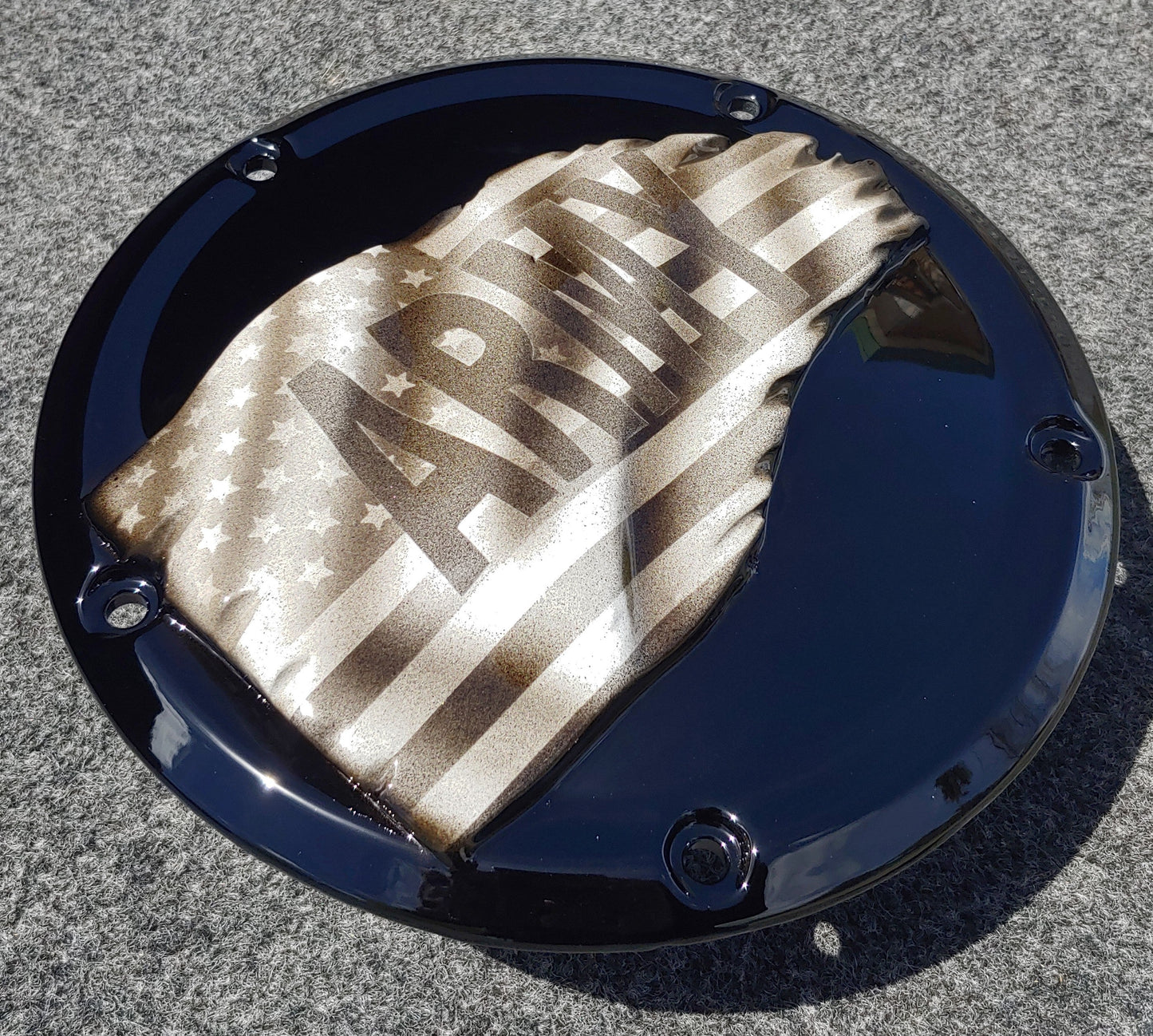 Army Tattered flag Harley derby cover black background