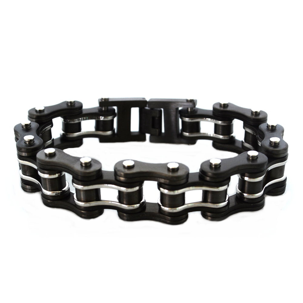 SK1125G Gunmetal Double Link Bike Chain Bracelet - 3/4" Wide