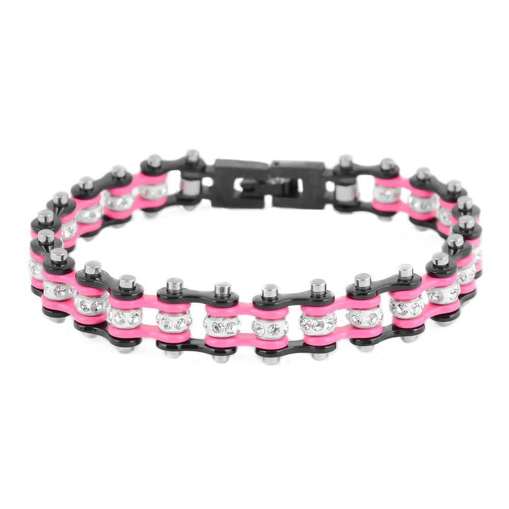 SK2097 Mini Size Two Tone Black Pink With White Crystal