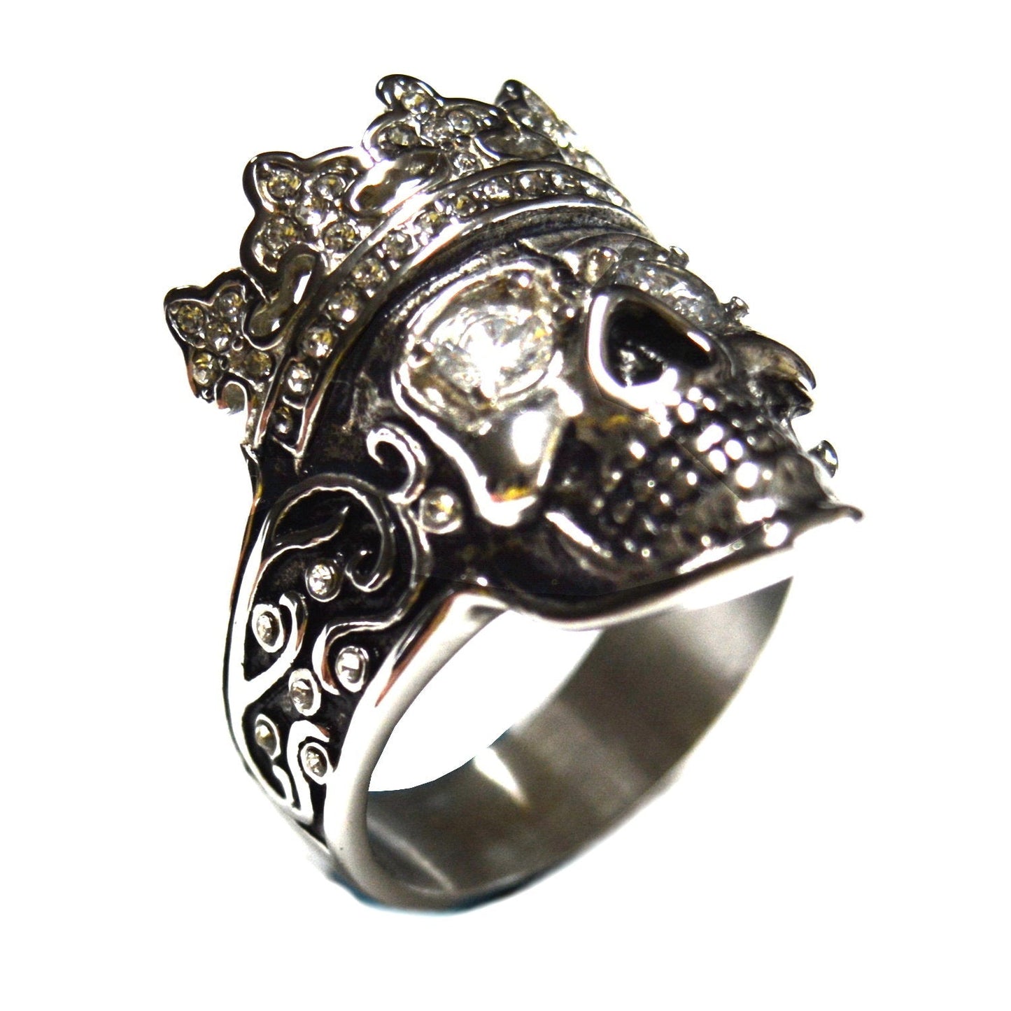 SK2337 Crowned Skull Imitation Diamond Eyes Stainless Steel Motorcycle Jewelry Size 10-15
