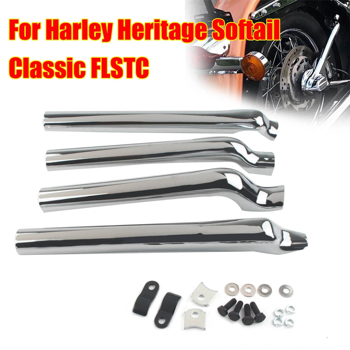Black/Chrome Motorcycle Rear Swingarm Tube Covers For Harley-Davidson Softail Heritage Classic EFI FXSTC Swingarm Tube Covers