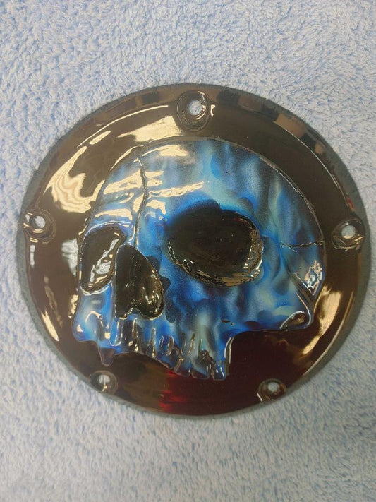 Harley Davidson derby cover twisted flames skull