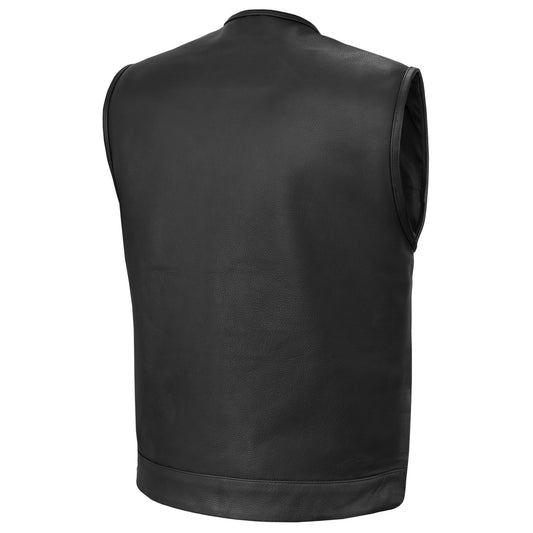 Men's AM Black Cowhide Leather Motorcycle Vest