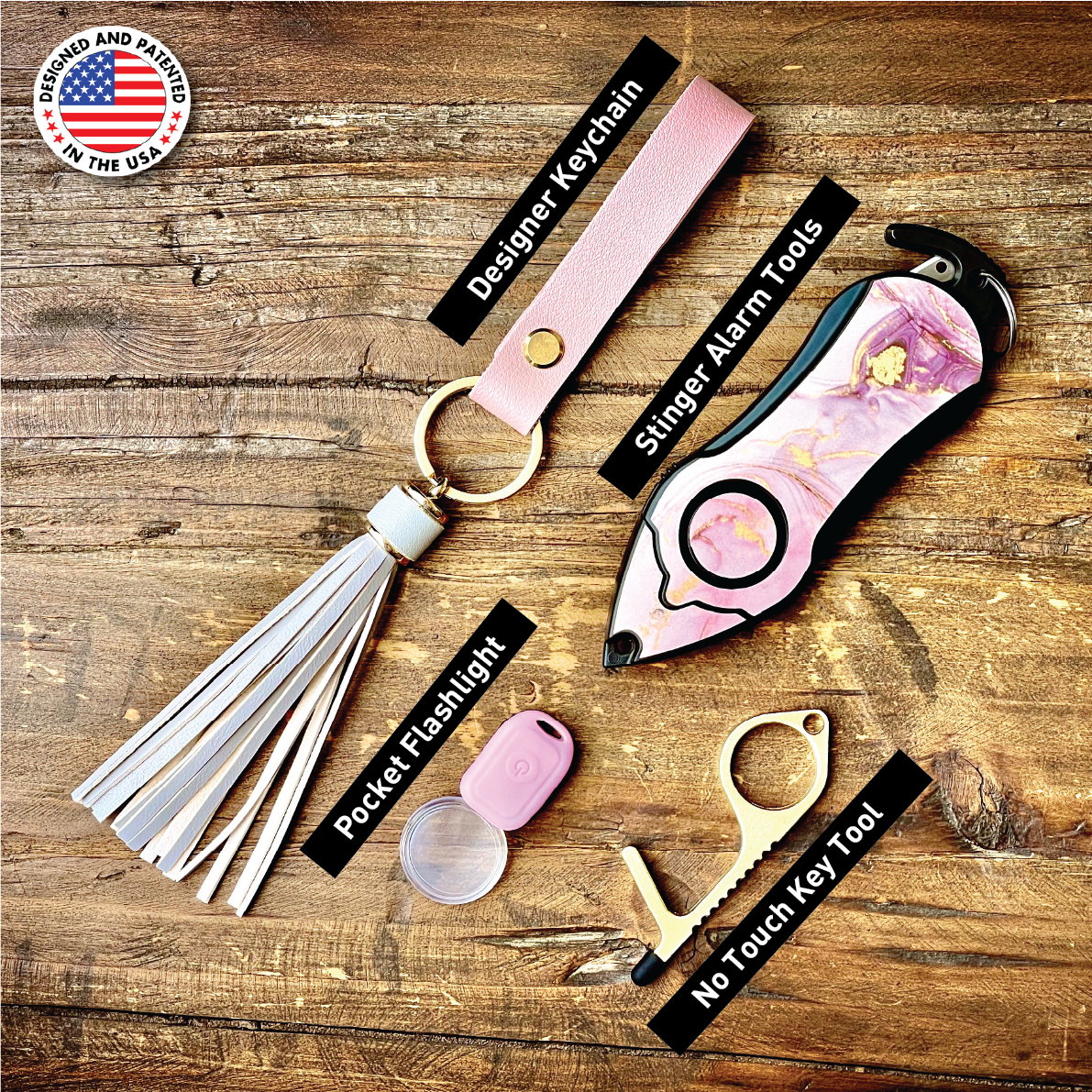 Personal Alarm Keychain Safety Emergency Tool (Pink Marble)