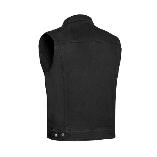 Snap Front Men's Denim Motorcycle Vest - Black