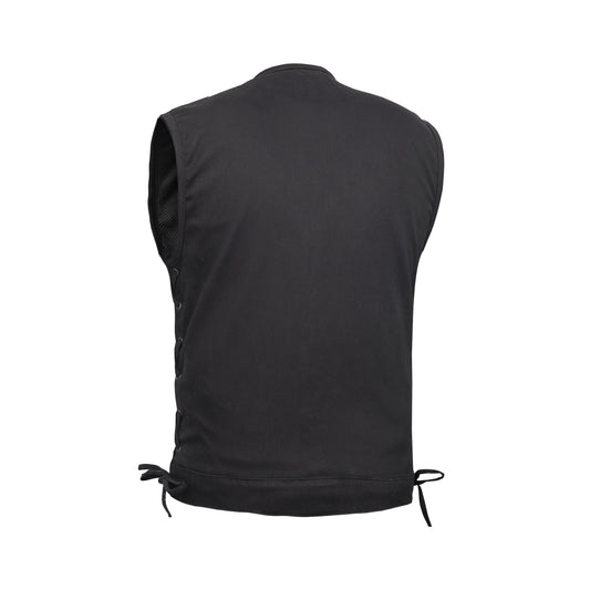 Men's Upgraded All-Black Denim Motorcycle Vest – Smart Access Pockets