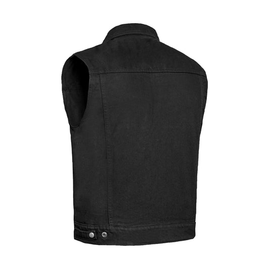 Men's Snap/Zipper Front Black Denim Motorcycle Vest