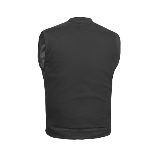 Weston Black Men's Denim Motorcycle Vest – Single Panel Back