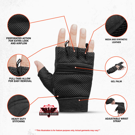 Synthetic Leather/ Mesh Fingerless Glove