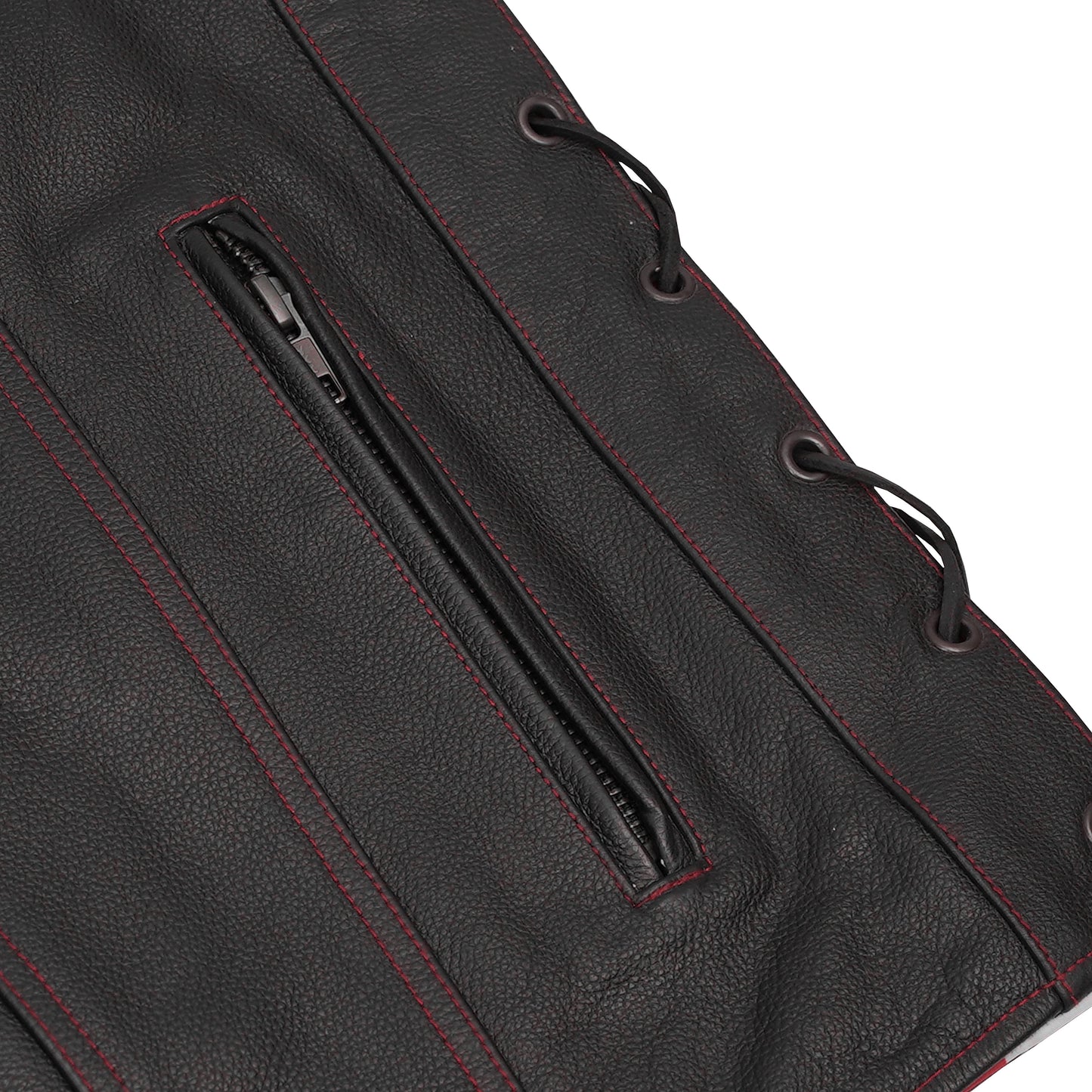 Men's Honor Ride Black Leather Motorcycle with Vest Red Stitching