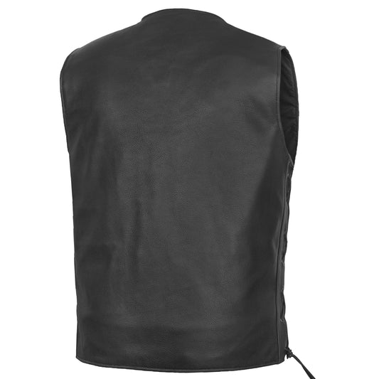Men's Tall Classic Tapered Bottom Biker Leather Vest- Black