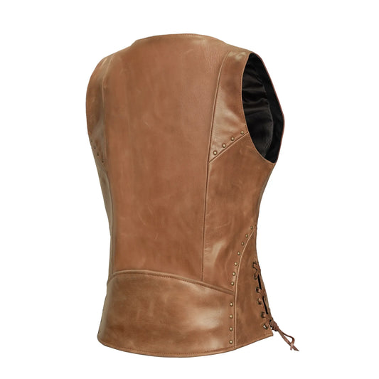 Women's Brown Zippered Vest with Lacing Details