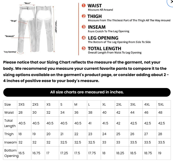 Unisex Chaps with 2 Jean Style Pockets