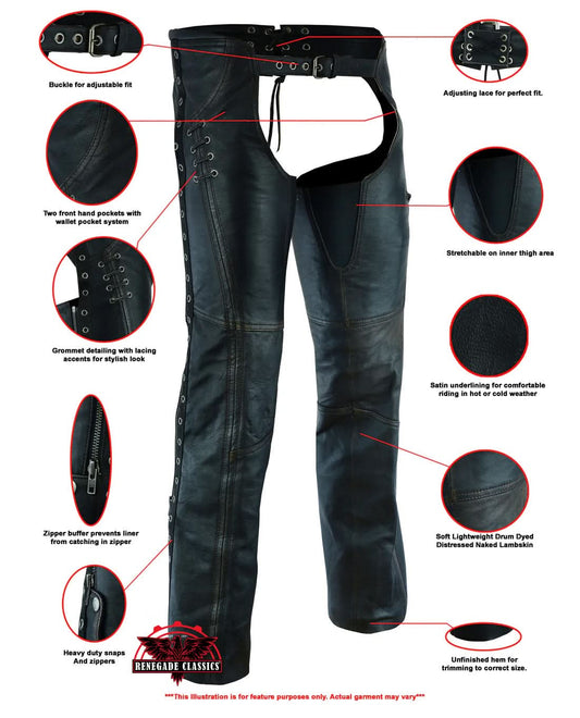 Women's Stylish Lightweight Hip Set Chaps in Lightweight Drum D