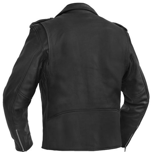 Men's Classic Plain Side Style Motorcycle Jacket - Black
