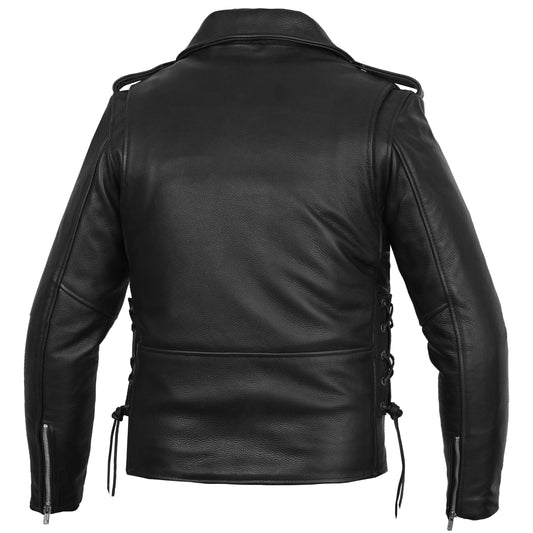 Men's Classic Side Lace Black Leather Motorcycle Jacket