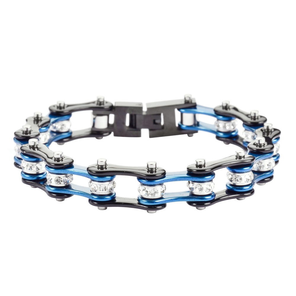 SK1223 Wide Two Tone Black Blue With White Crystal Centers