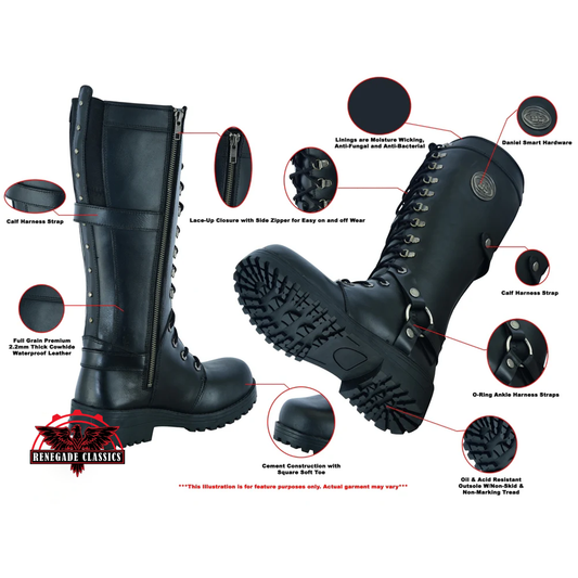 Women's 15 Inch Black Leather Stylish Harness Boot