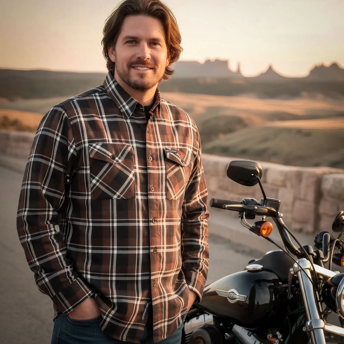 Hot Leathers FLM2008 Mens Brown Black and White Long Sleeve Flannel Shirt