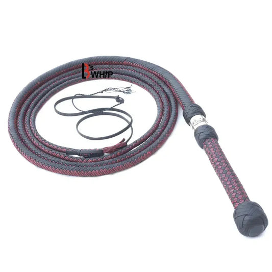 Zoro Black Paracord Bull Whip 16 Strands with Leather Plaited Bellies | 6 to 16 Feet Bullwhip