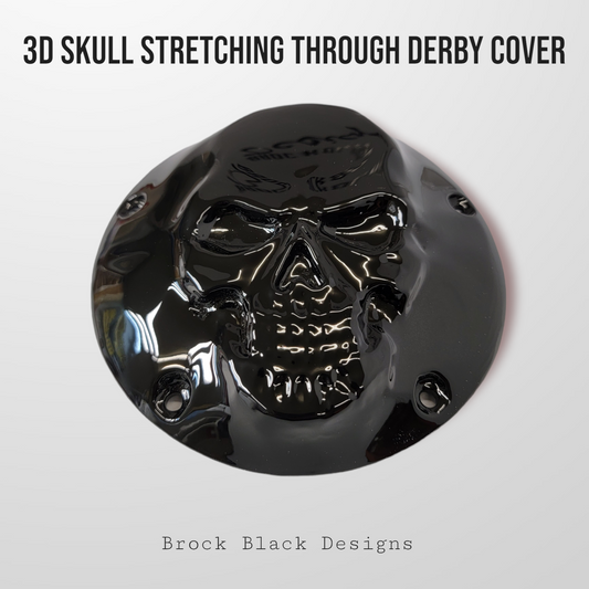 3D skull stretching through Harley derby cover