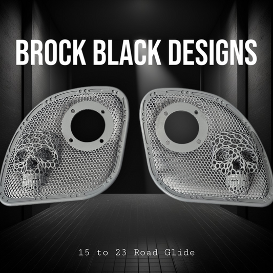 98 to 23 Road Glide webbed skull with Diamond speakers grill covers set