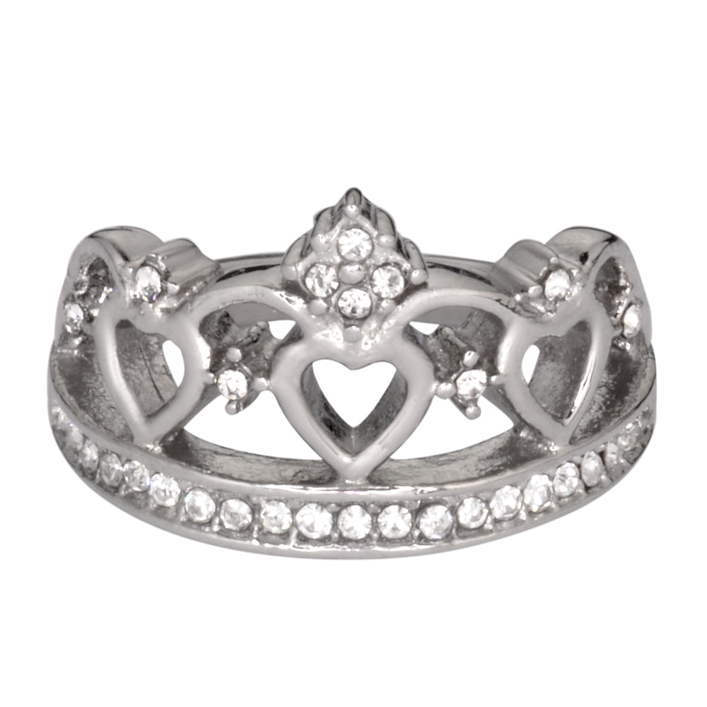 SK1032 Ladies Imitation Diamond Fancy Crown Ring Stainless Steel Motorcycle Jewelry Sizes 5-9