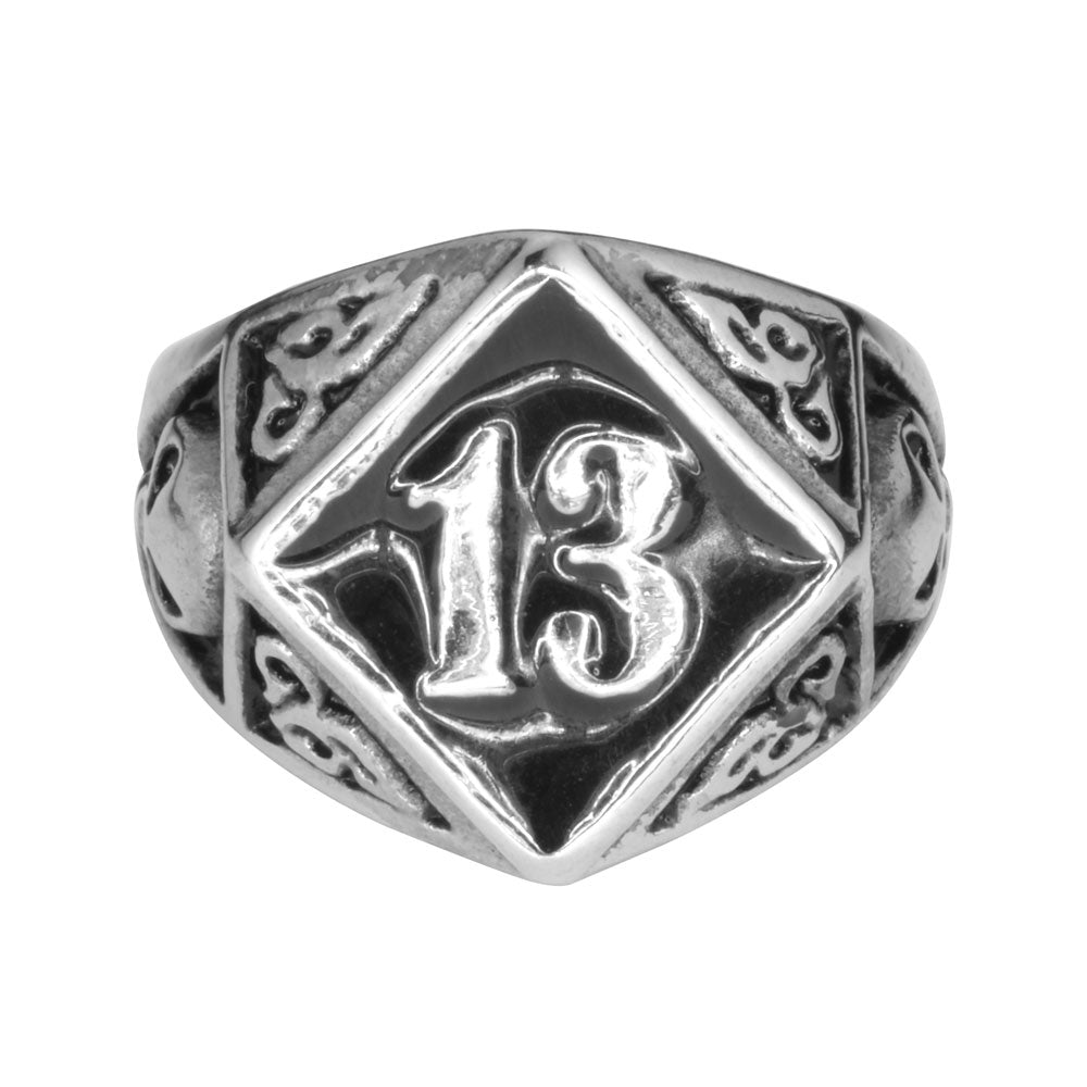 SK1043 Men's Lucky 13 Ring Stainless Steel Motorcycle Jewelry Size 9-15