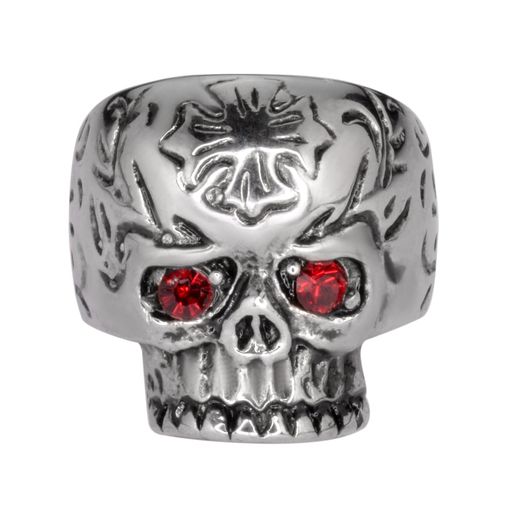 SK1058 Ladies Cross Imitation Ruby Eyes Skull Ring Stainless Steel Motorcycle Jewelry Size 5-9