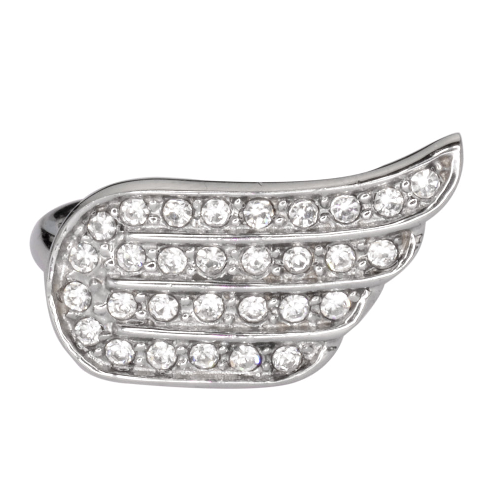 SK1082 Ladies Bling Wing Ring White Crystals Stainless Steel Motorcycle Jewelry Size 5-10