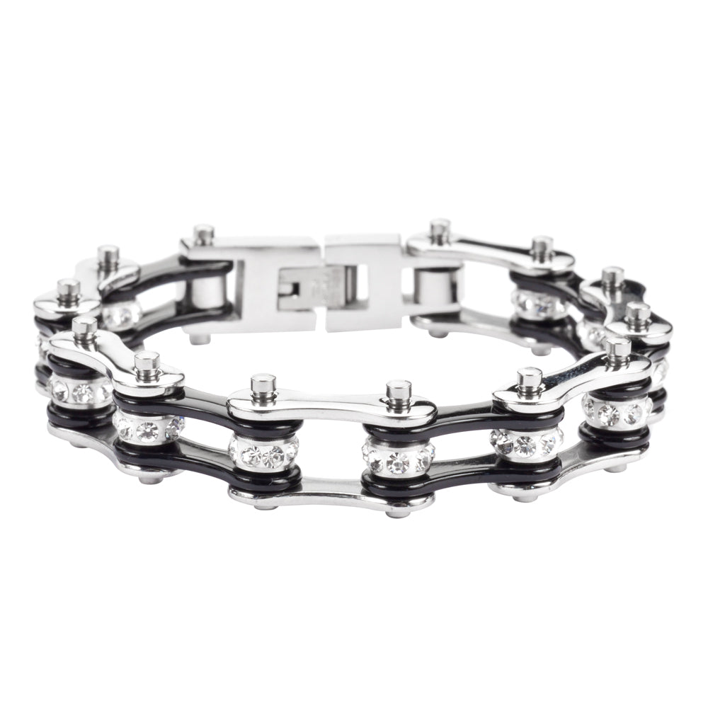 SK1116 Two Tone Silver Black Crystal Centers Stainless Steel
