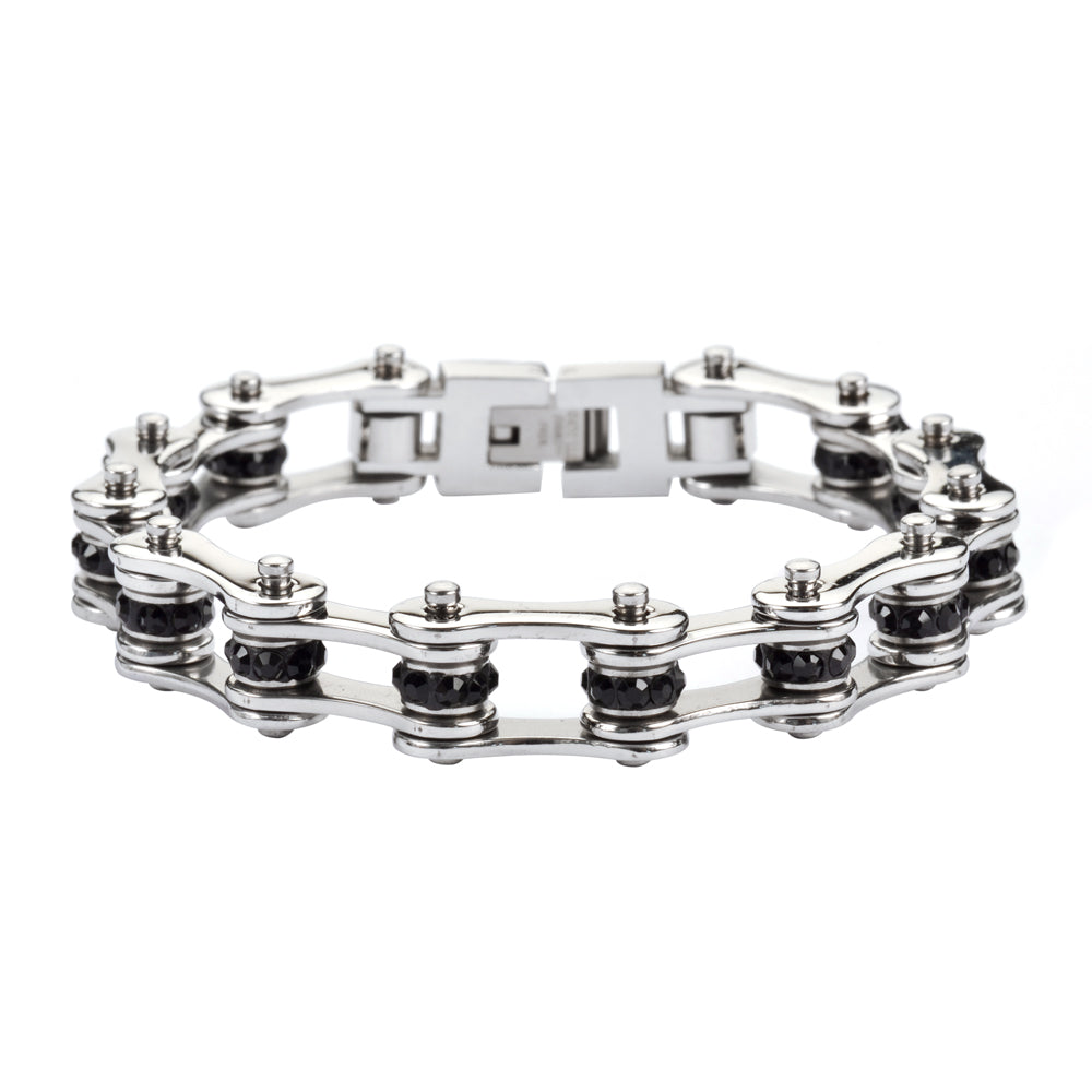 SK1206 Wide All Stainless With Black Crystal Centers