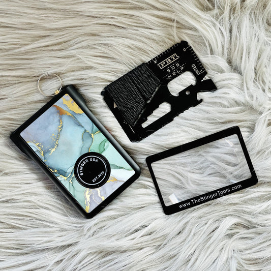 Safety Wallet With Personal Alarm Multi Functional Tool (Green Marble)