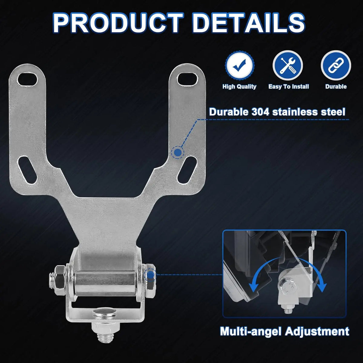 POVTOR Adjustable Stainless Steel 4x6 Inch Headlight Mounting Bracket for Heavy Duty Truck Tractor Semi Truck Motorcycle