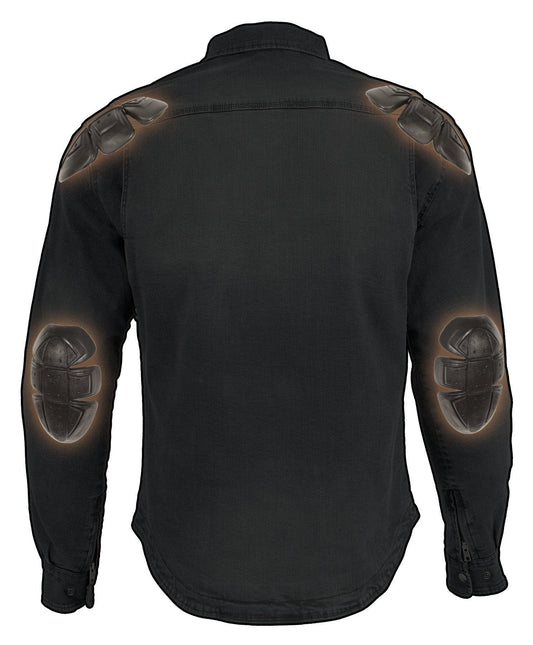 Milwaukee Leather MPM1620 Men's Black Flannel Biker Shirt w/ CE Approved Armor - Reinforced w/ Aramid Fibers