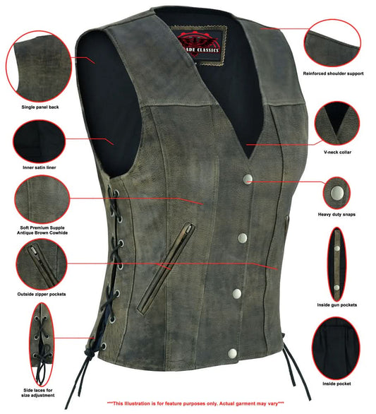 Women's Antique Brown Single Back Panel Concealed Carry Vest