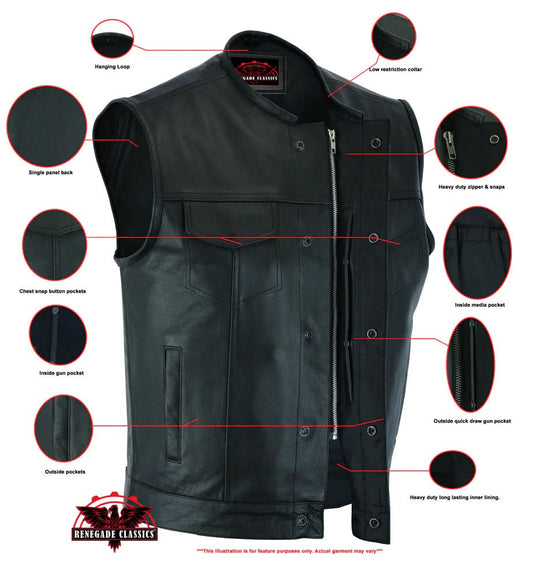 Men's AM Black Cowhide Leather Motorcycle Vest
