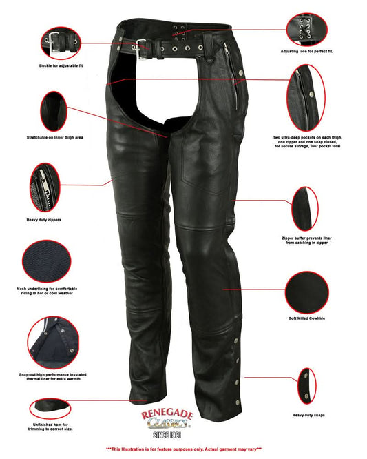 Rider Shield Black leather motorcycle chaps - Black