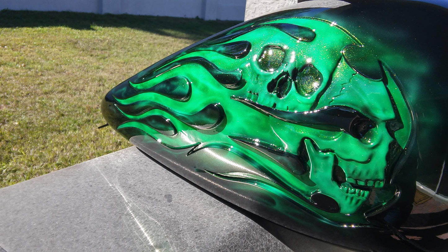Harley Touring recessed skull and Flamed Tank
