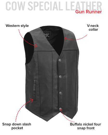 Gun Runner Men's Motorcycle Western Style Leather Vest