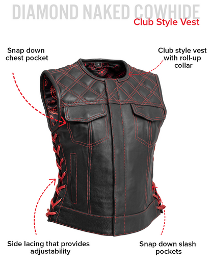 Bonnie - Women's Motorcycle Leather Vest - Diamond Quilt