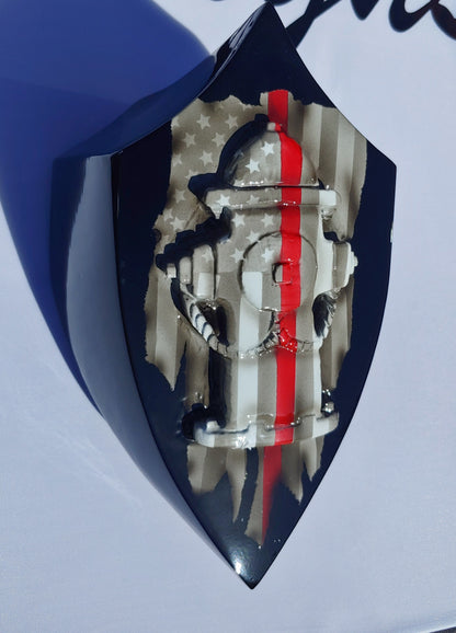 3D fire hydrant tattered American flag horn cover