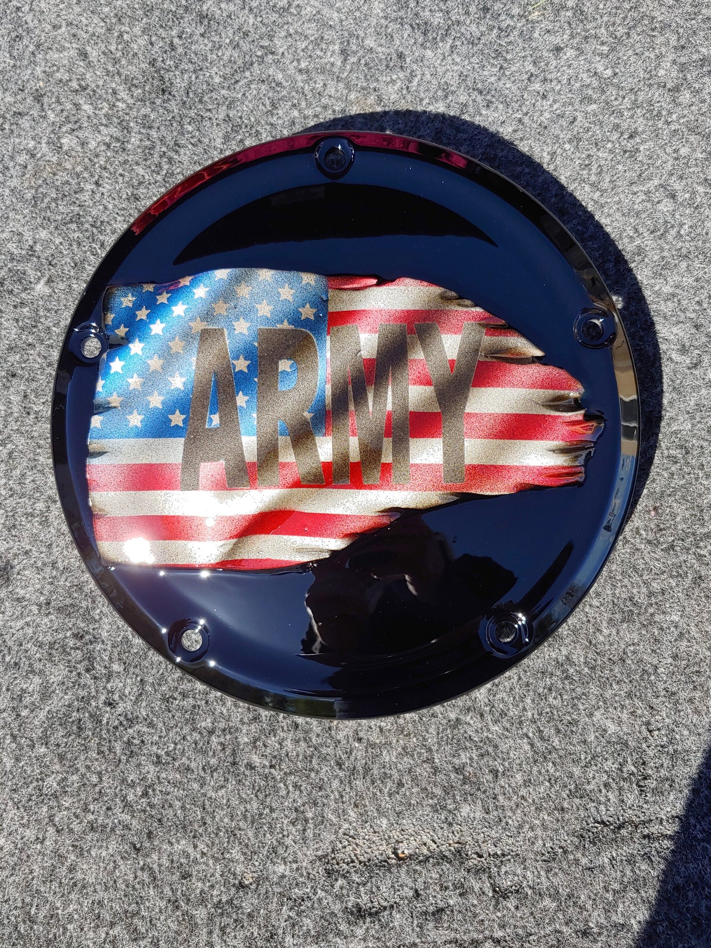 Army Tattered flag Harley derby cover black background