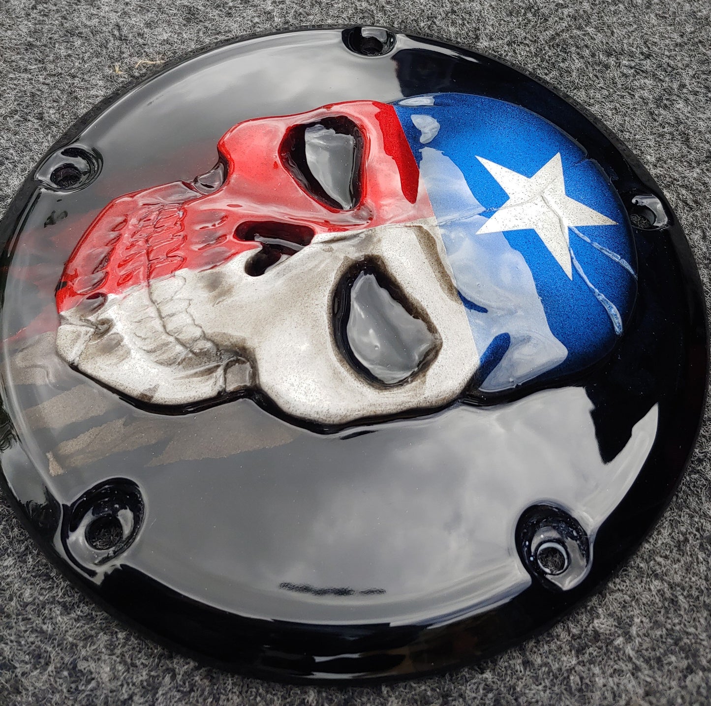 Texas flag gloss black background Harley Derby Cover