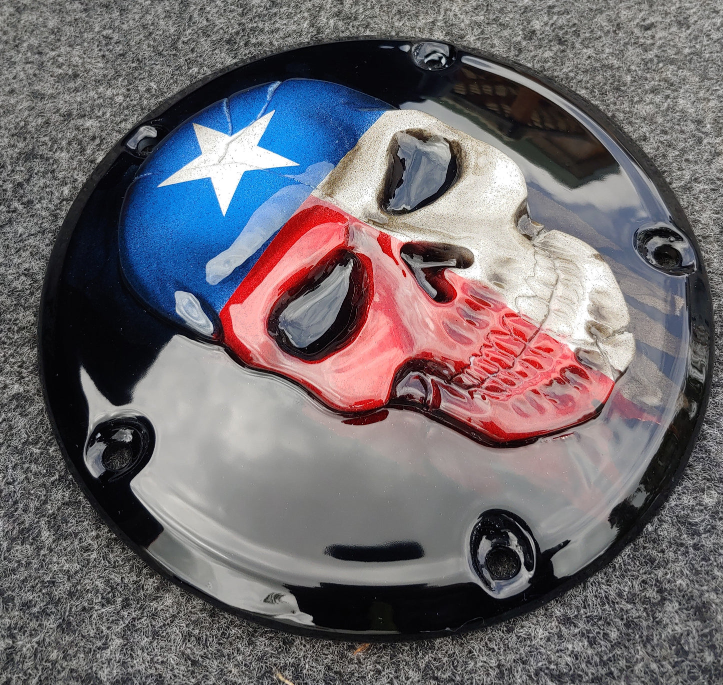 Texas flag gloss black background Harley Derby Cover