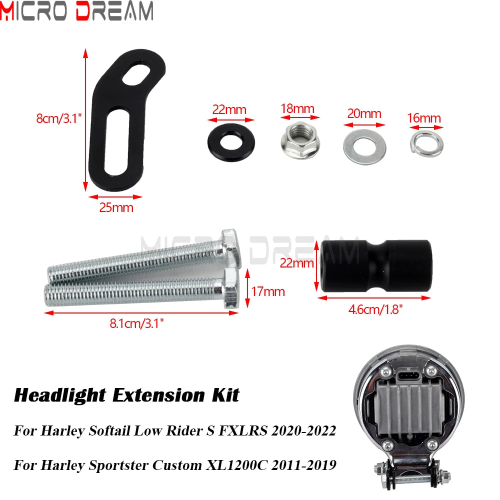 Motorcycle Headlight Extension Kit Extender Block For Harley Softail Low Rider S FXLRS 2020-22 Sportster Custom XL1200C 2011-19
