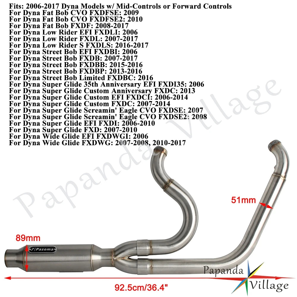 For Harley Dyna Super Wide Glide Low Rider S Street Fat Bob 06-17 Moto 2-into-1 Exhaust Muffler Drag Pipe Slip On Muffler System