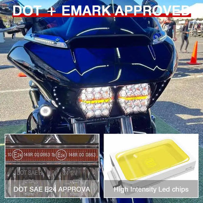Motorcycle Headlight Led Honeycomb Headlight Compatible With Harley Davidson Touring Road Glide 2015-2024 Versatile Headlight