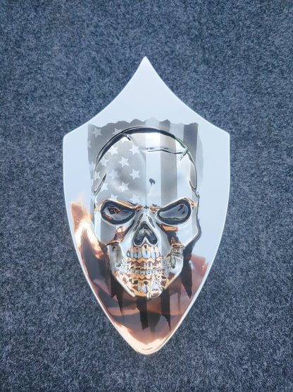 Chrome Harley horn 3D skull with tattered American flag
